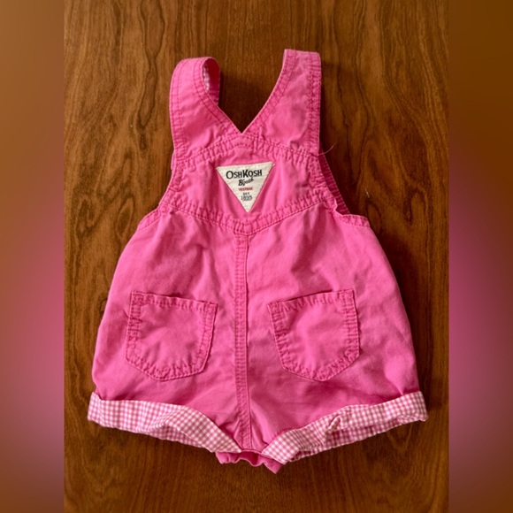 Vintage OshKosh B’gosh Pink Romper Baby Girl 3-6M Gingham Bubble Shortalls - Picture 1 of 5